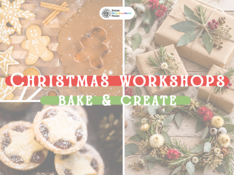 Christmas workshops: Bake & Create at Sussex Neighbourhood House, featuring gingerbread, mince pies, botanical gift wrapping and a wreath.